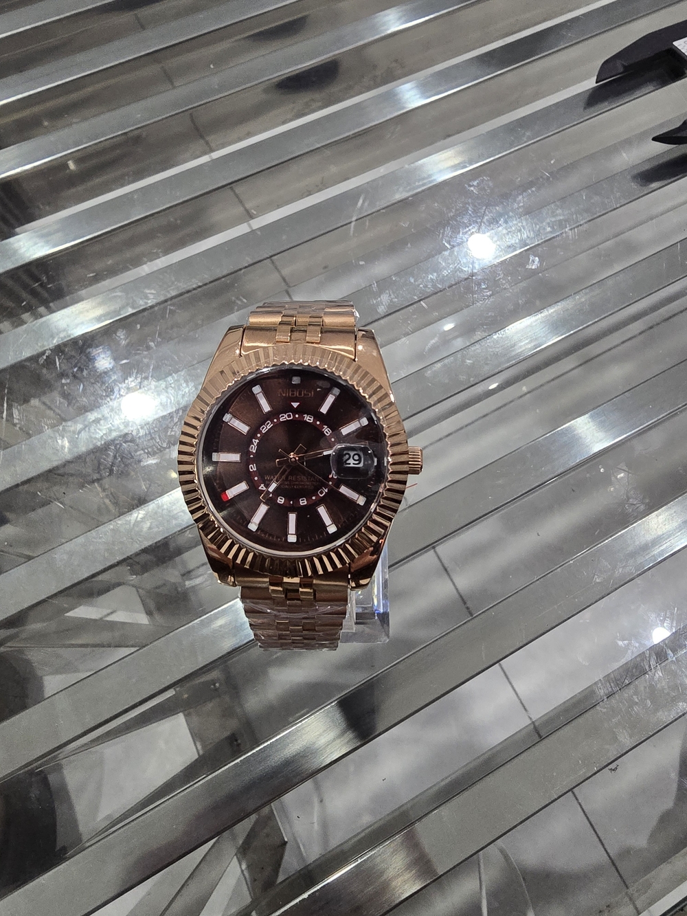 Men's Rose Gold Watch with Black Dial -